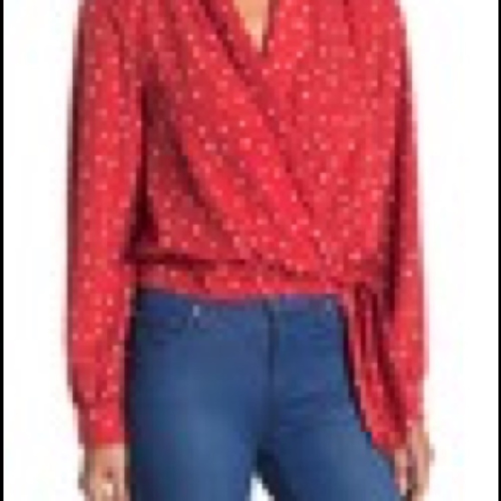 Lush Polka Dot Long Sleeve Wrap Blouse